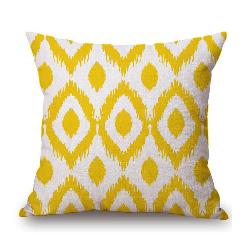 Yellow Geometric Ikat Nordic Mosaic Pattern Home Decorative Cotton Linen Sofa Throw Pillow Case Car Chaie Seat Cushion Cover