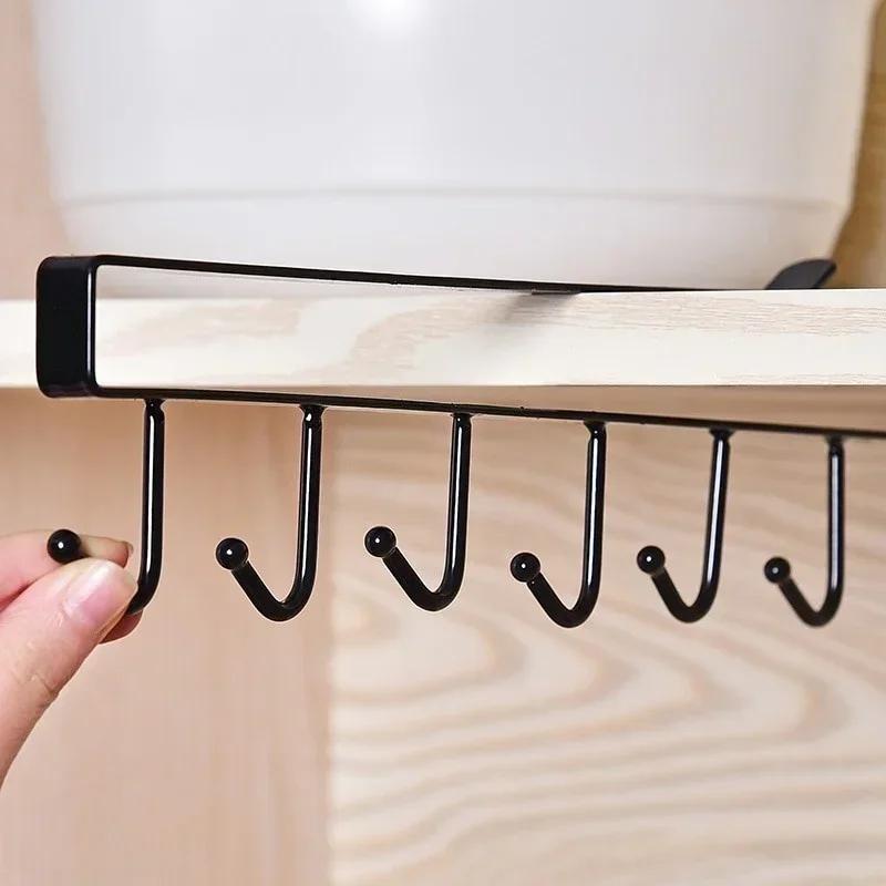 6Hooks Multifunctional Cup Holder Hang Cabinet Under Shelf Rack Metal Household Kitchen Cupboard Cabinet Storage Organiser Hooks чёрный 489₽