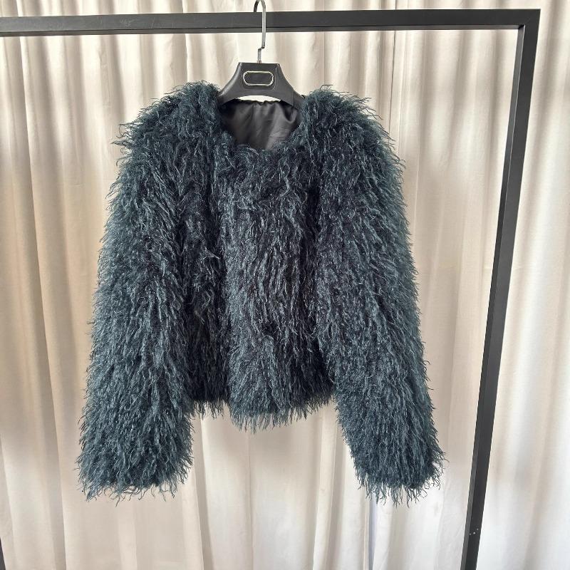 Women's Winter Artificial Fur Coat New Imitation Fur Coat Round Neck Thickened Lamb Wool Top