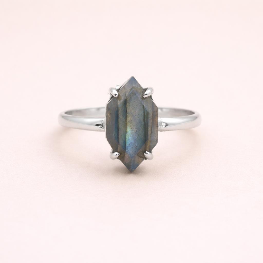 

Hexagon Cut Labradorite Ring in 925 Sterling Silver, Flashy Gemstone Statement Ring, Handmade Boho Jewelry Gift 4 серебряный