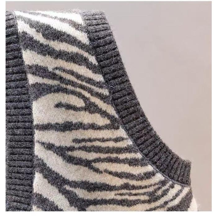 New Women's Sweater Vest Autumn Sleeveless Knitted Women's Sweater Winter Zebra Pattern Korean Edition