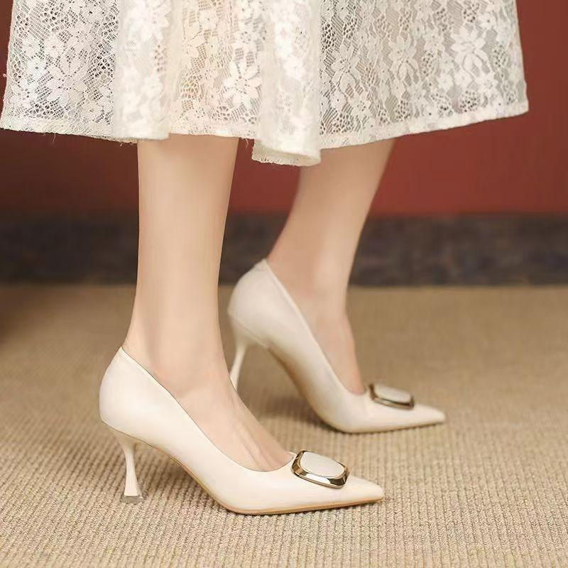 High heels thin heels spring and summer new pointed sexy square buckle girl versatile single shoes