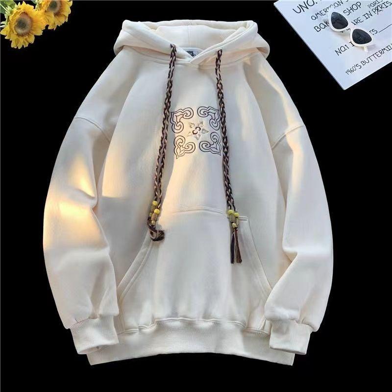 National Style Retro Velvet Hooded Sweatshirt for Women Niche Velvet Thickened Autumn and Winter Loose Top