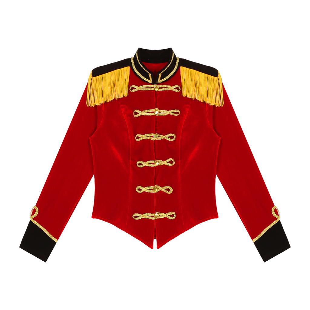 Giacca Cappotto di Velluto da Domatore di Circo per Donna Costume di Halloween Cosplay Collo Alto Spallina Frangiata per Gioco di Ruolo