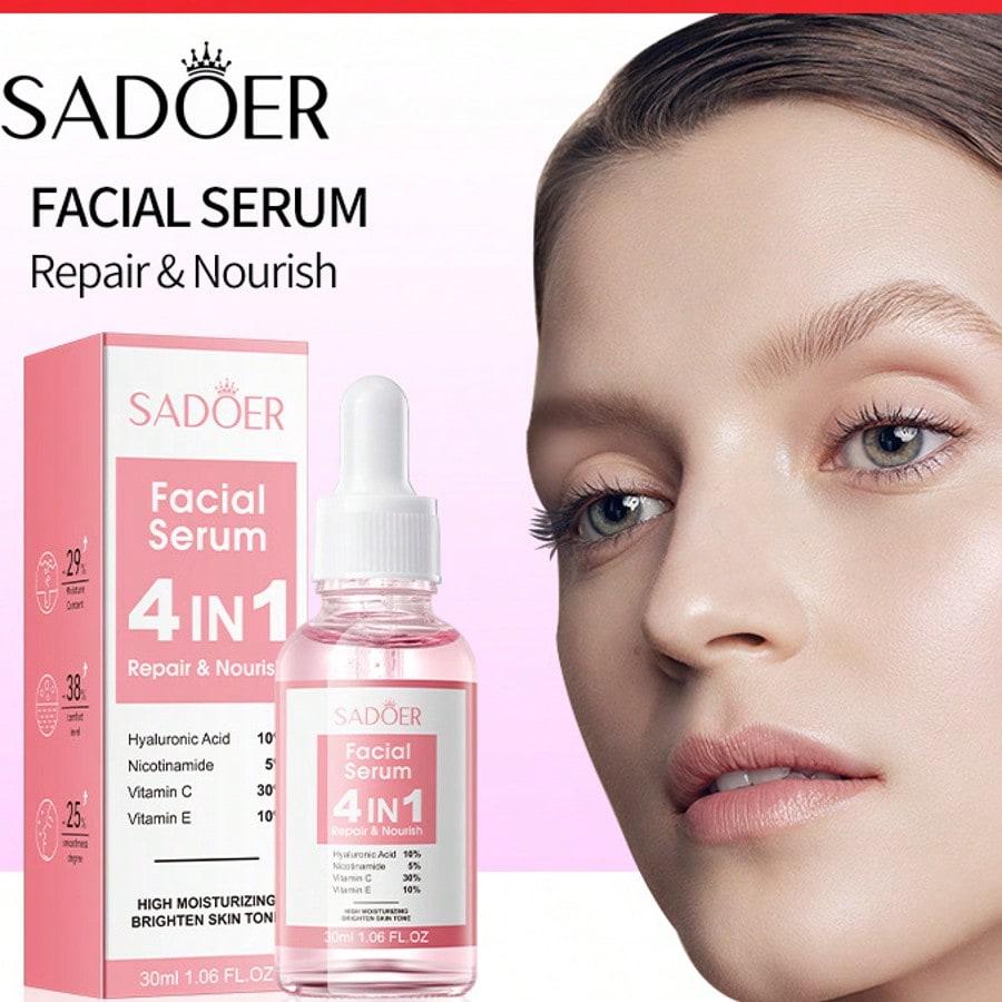 

SADOER 30ml 4-in-1 Brightening Moisturizing Facial Serum Hydrating Repair Essence for Daily Skin Care Nourishing Face Essence 30ml