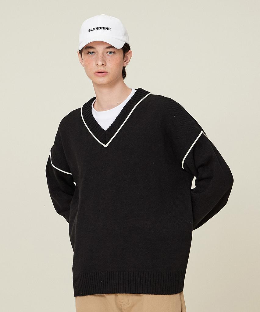 BLOND9 Piping V Neck Sweater_Black