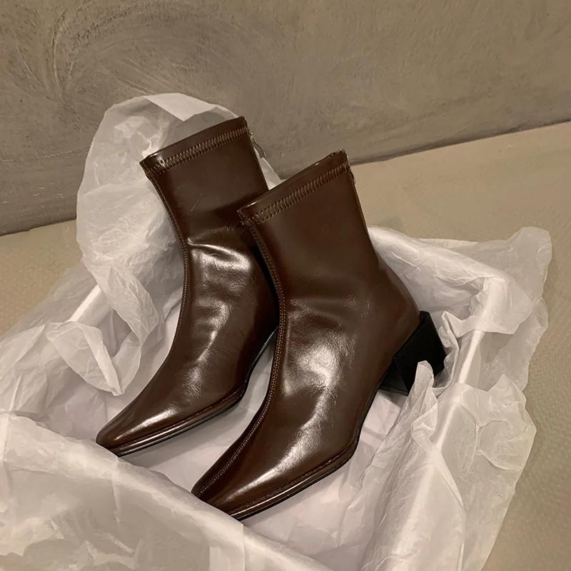 Fashion Vintage Winter Square Toe Women Ankle Boots Fashion Zippers Short Booties Designer Thick Heels Botas De Mujer