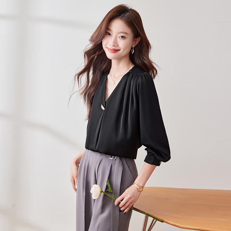 Women's V-Neck Long Sleeve Chiffon Blouse