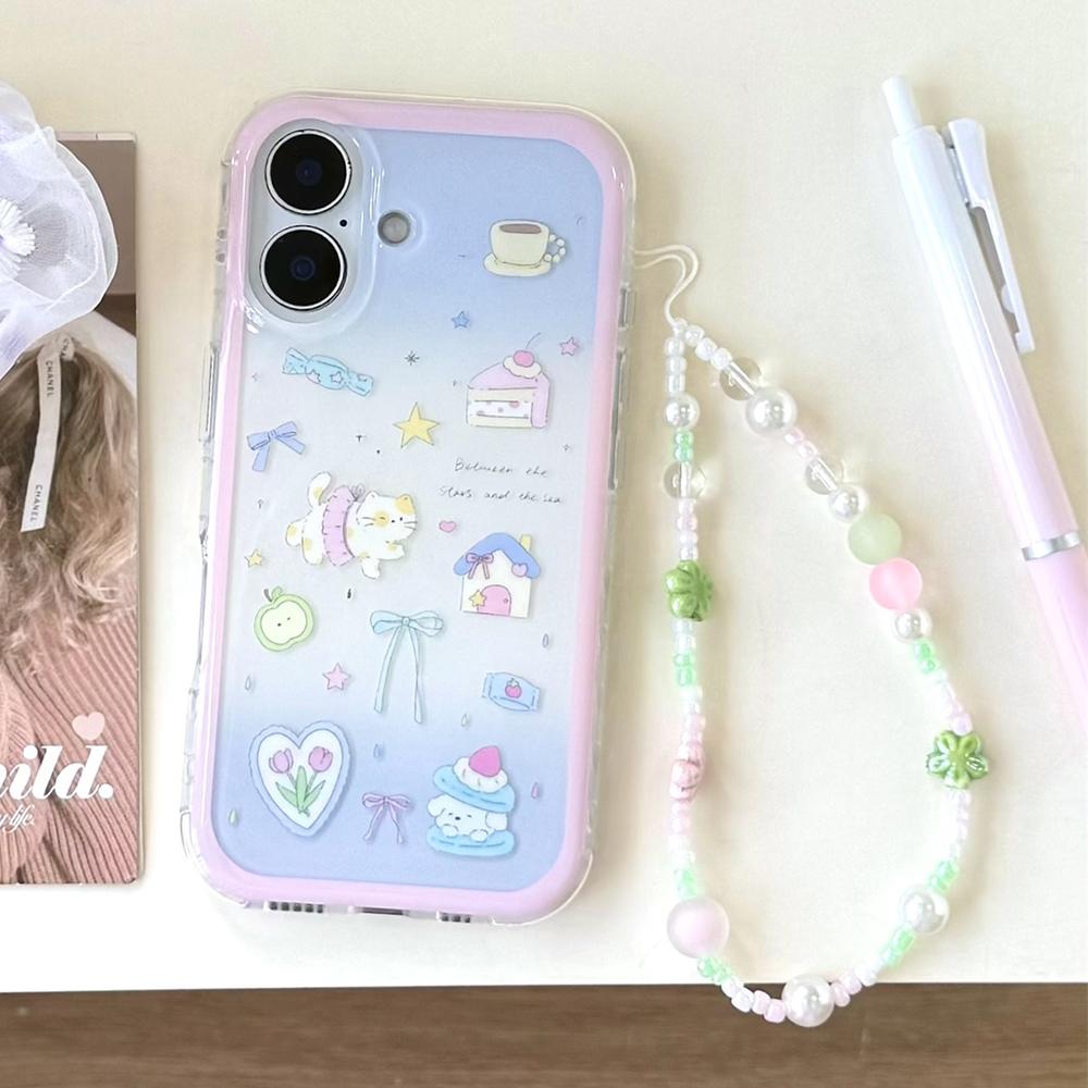 

For iPhone 16 Case IMD Cute Cat Design TPU Phone Case with Wrist Strap Pink