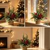 Red Berry Faux Holly Pine Cone Ornament Woven Basket Christmas Mini Potted Plant  Home Decor