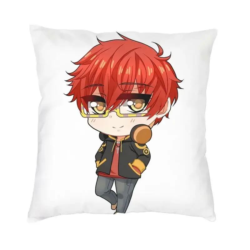 Mystic Messenger 707 Chibi Cushion Covers Polyester Anime Game Throw Pillow Case for Sofa Car Square Pillowcase Home Decorative