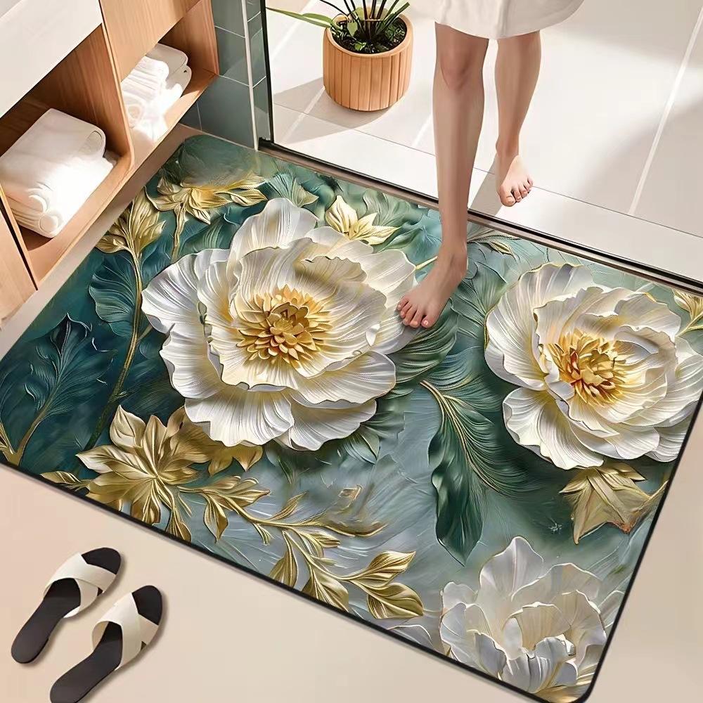 Flower Printing Bathroom Thickening Mat Bath Non-slip Carpets In Wash Basin Bathtub Side Floor Rug Shower Room Doormat Memory Foam 3D Pad