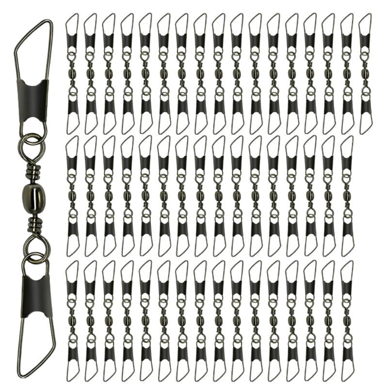 50pc Fishing Lures Hook Connector for Saltwater Freshwater Swivels with Snaps Bearing Rolling Swivels