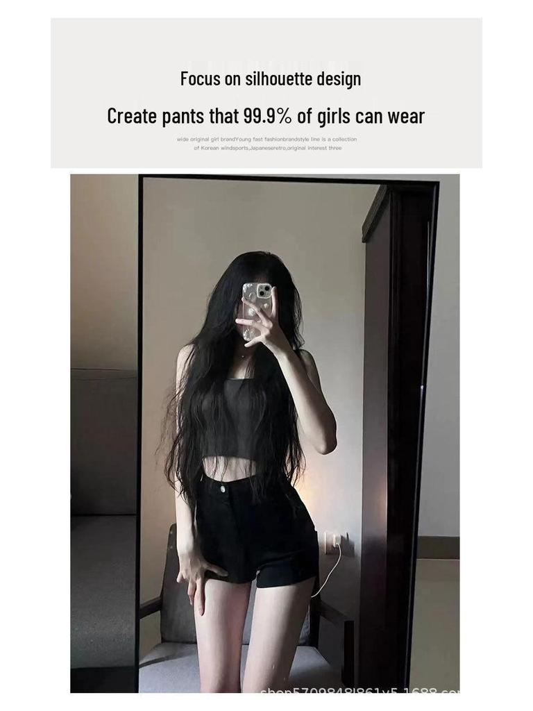 High-Waisted Retro Black Denim Slimming Shorts - 2025 Summer Trend