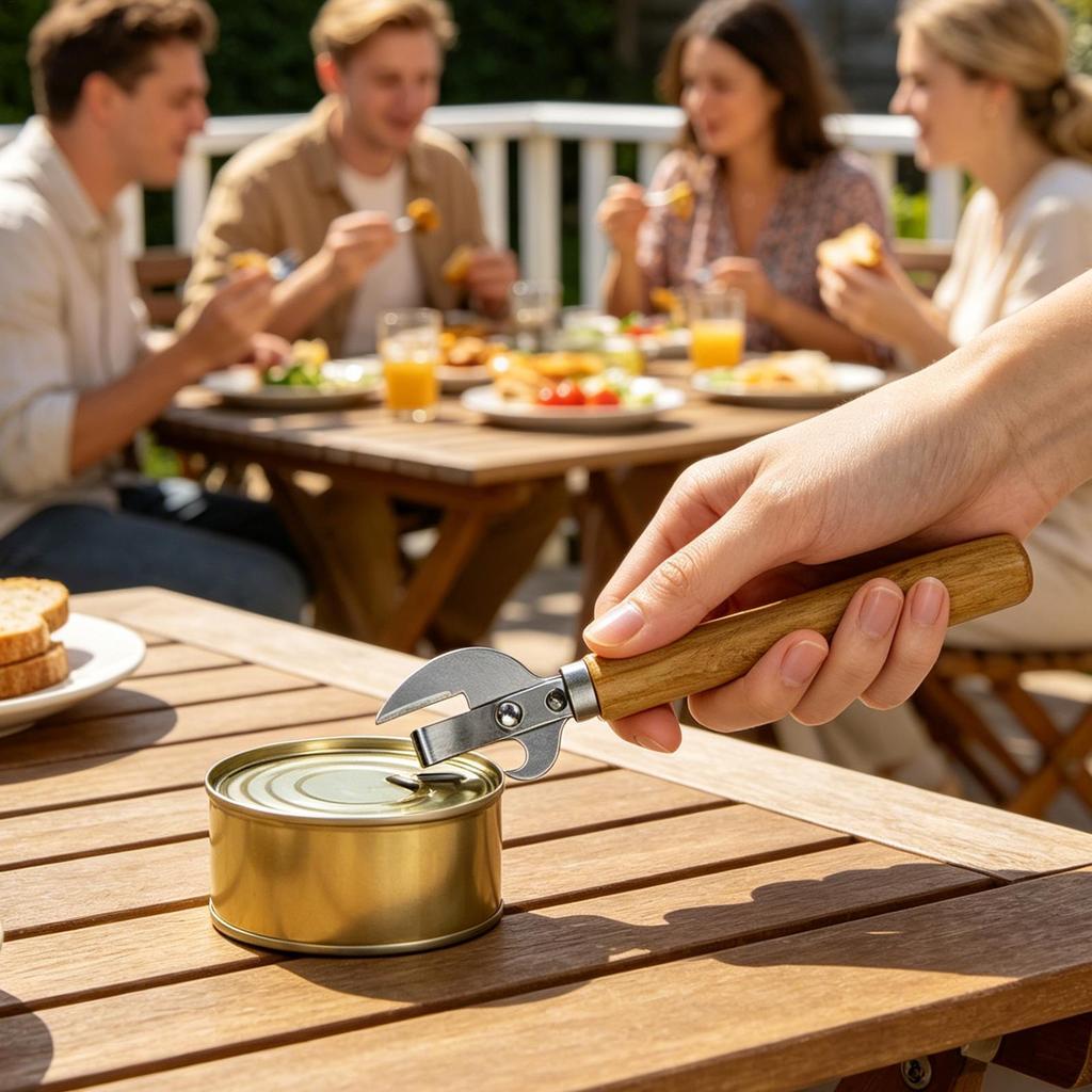Wooden Handle Manual Can Opener Ergonomic Jar Lid Opener Tool Smoothedge Safe Can Opener For Home Kitchen Camping Picnic