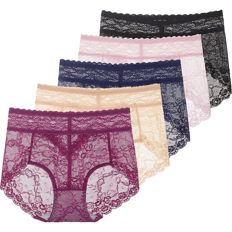 Female Summer Sexy Lace Hollow Lift Hip Pure Cotton Crotch Waist Triangle Briefs