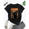 Scared Cat Print Crew Neck Women's T-shirt Casual Short Sleeve Top for Spring & Summer Y2k Top Women's Clothing Y2k Top Graphic