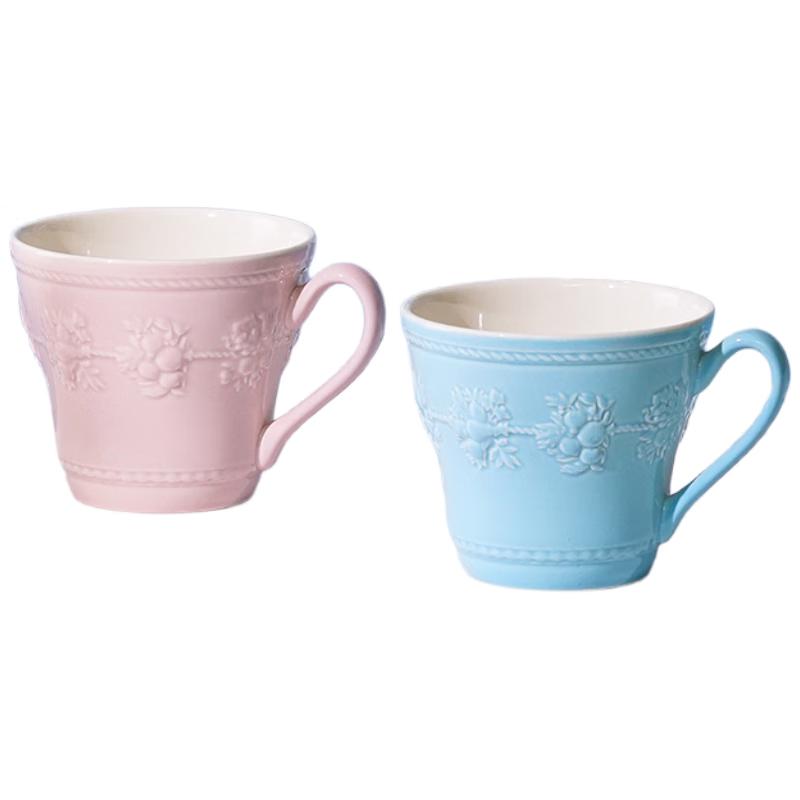 Wedgwood Joyful Holiday Blue Pink Ceramic Mug Pair