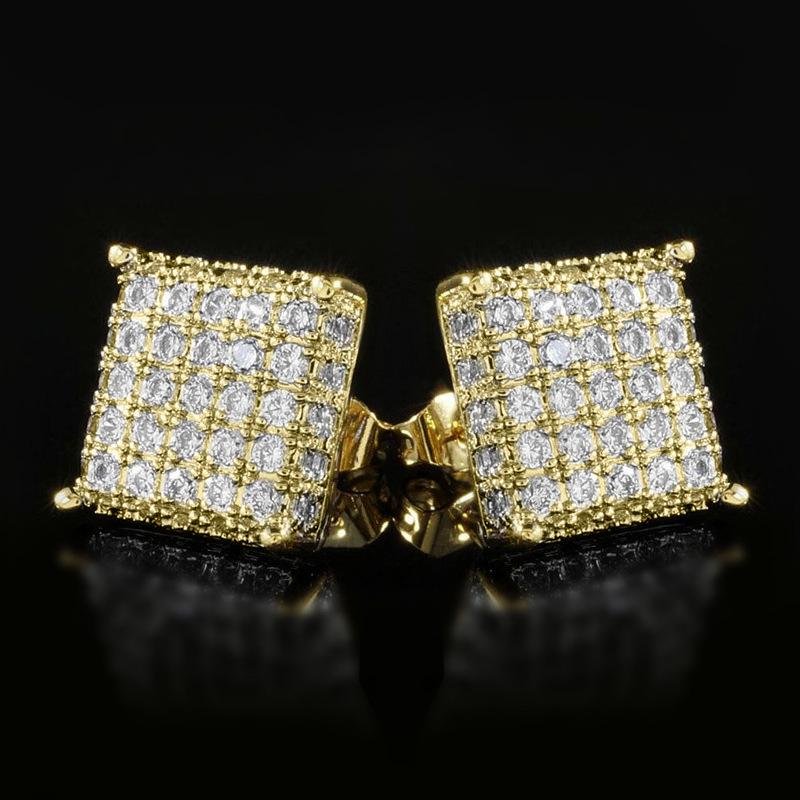 Hip Hop Style Copper Micro-Inlaid Zircon Square Stud Earrings Hiphop Trendy Cool Earrings