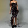 Amazon Women Clothes 2024 Summer New Fashion Print Sexy Mesh Lace-up Dress
