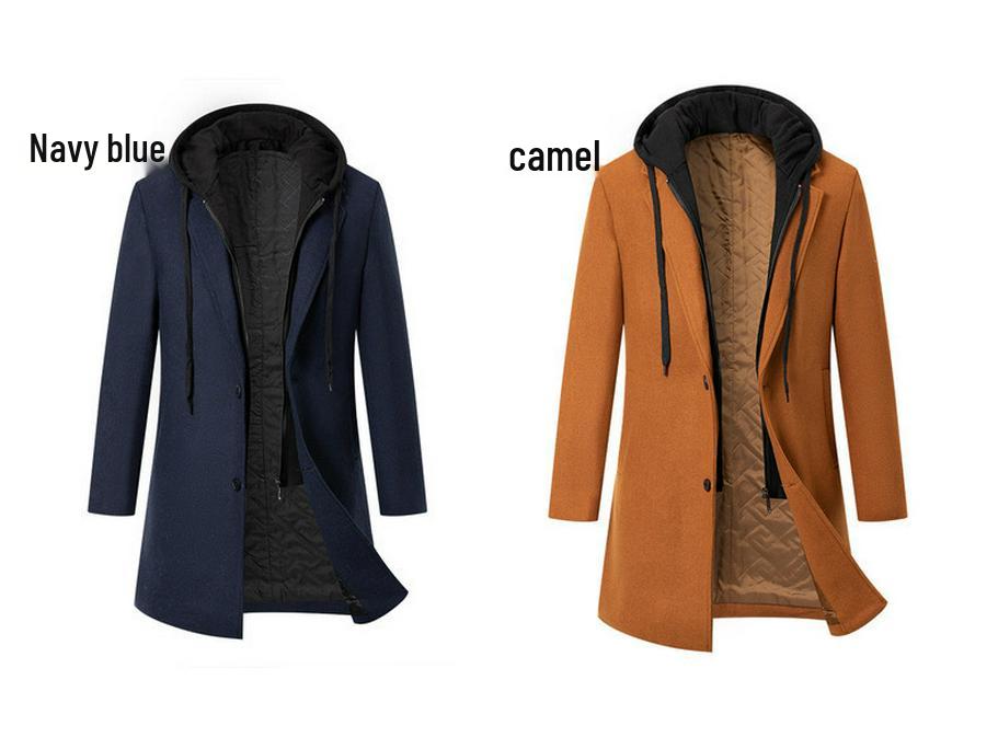2024 Fall/Winter Hooded Faux Two-Piece Mid-Length Woolen Coat - Thick and Warm