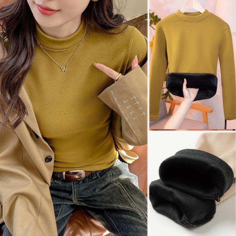 

Женские осенне-зимние теплые утепленные топы с утолщенным низом, воротником средней высоты и длинными рукавами XL жёлтый