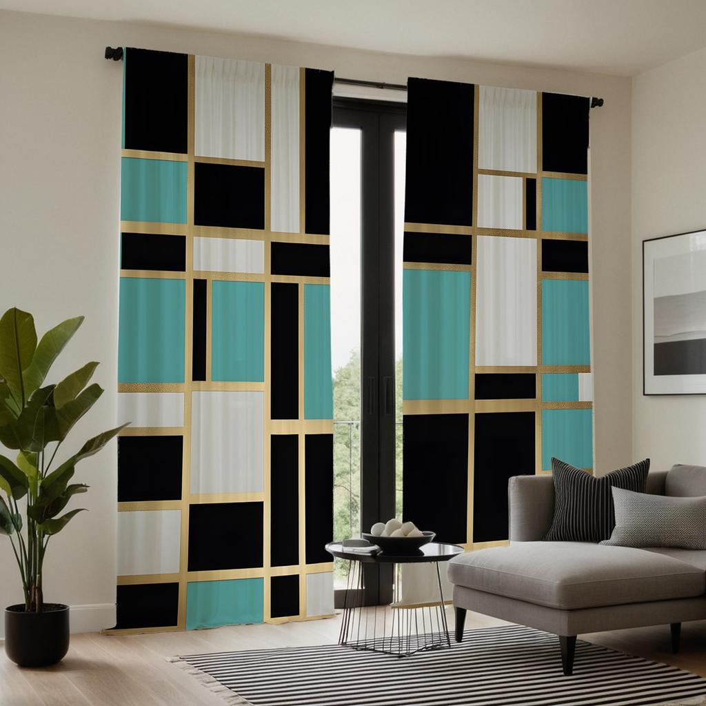 2pcs HD Dopamine Creative geometric decorative curtain Green Tie digital printed curtain Home Decor style Decorative living R