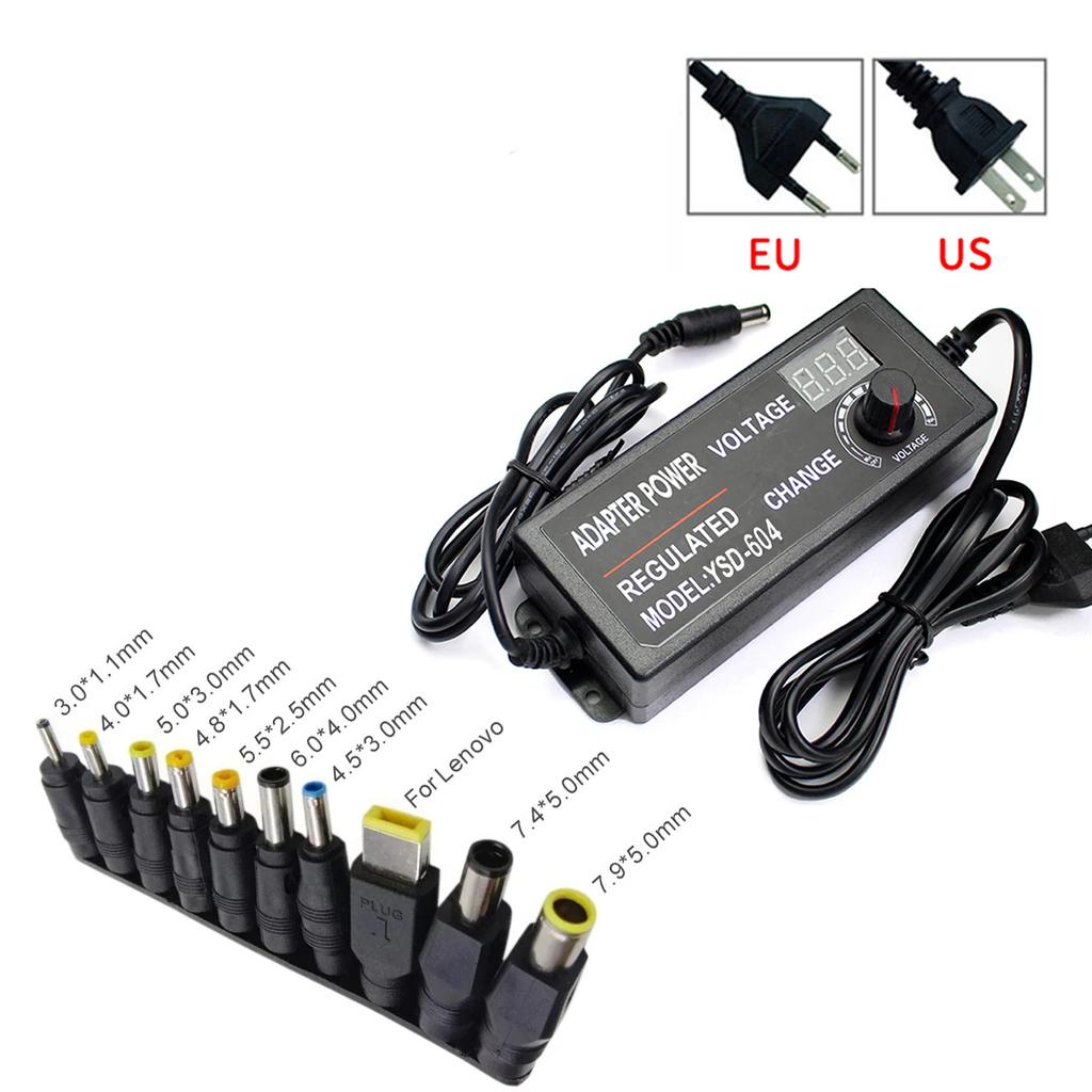 AC Adjustable Power Adapter DC 3V-12V 10A Universal Adapter With Display Screen DC Connector For 2835 5050 LED Strip EU US Plug