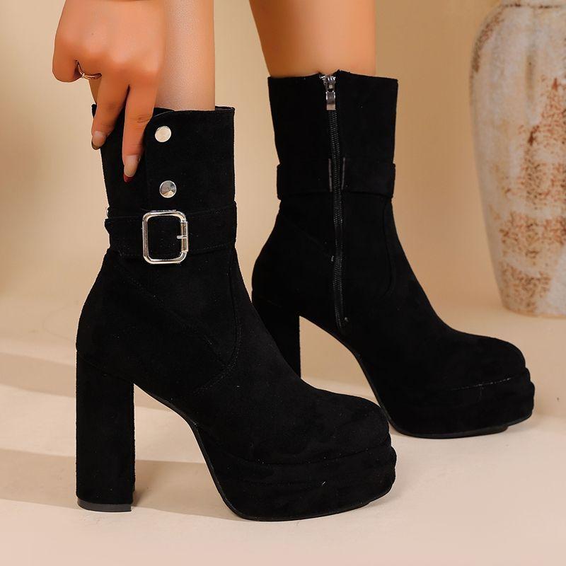 

Niche retro style thick heel thin short boots women s 2025 new summer versatile height increase small high heel medium boots 34