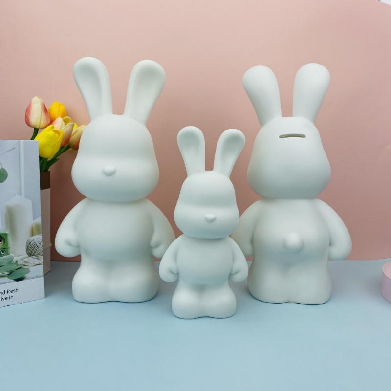 DIY Paint Fluid Rabbit Figure Handmade Pigment Doll Toy White Vinyl Bear Figurine Sculpture House Decoration Table Accessories