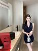 Women's Summer V-Neck Knit Vest Dress – Sexy, Figure-Hugging, Waist-Cinched Short Skirt