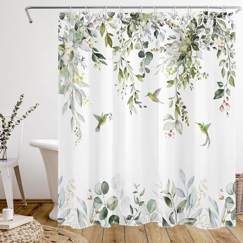 Pink Abstract Geometric Shower Curtain for Bathroom, Pink and Gold Leaf Boho Plant Shower Curtain with Hooks Modern Aesthetic