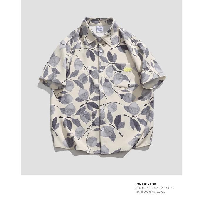 Trendy Brand Beach Printed Shirt Summer New Ice Silk Leisure Half Sleeve Shirt Men's Loose Top Short Sleeve