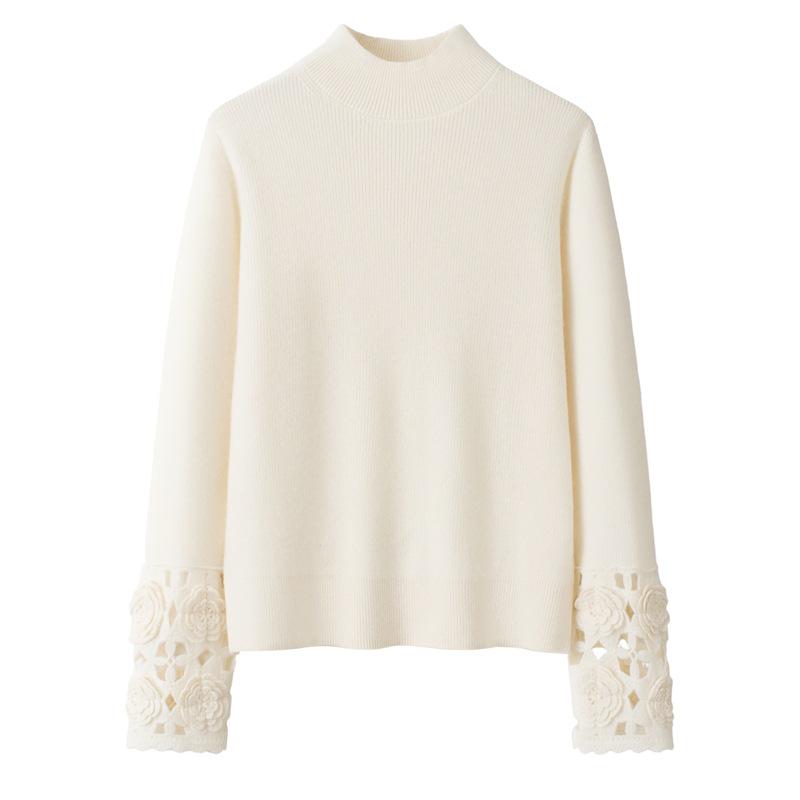 

Handmade Hollow Crochet Cashmere Turtleneck Sweater for Women L