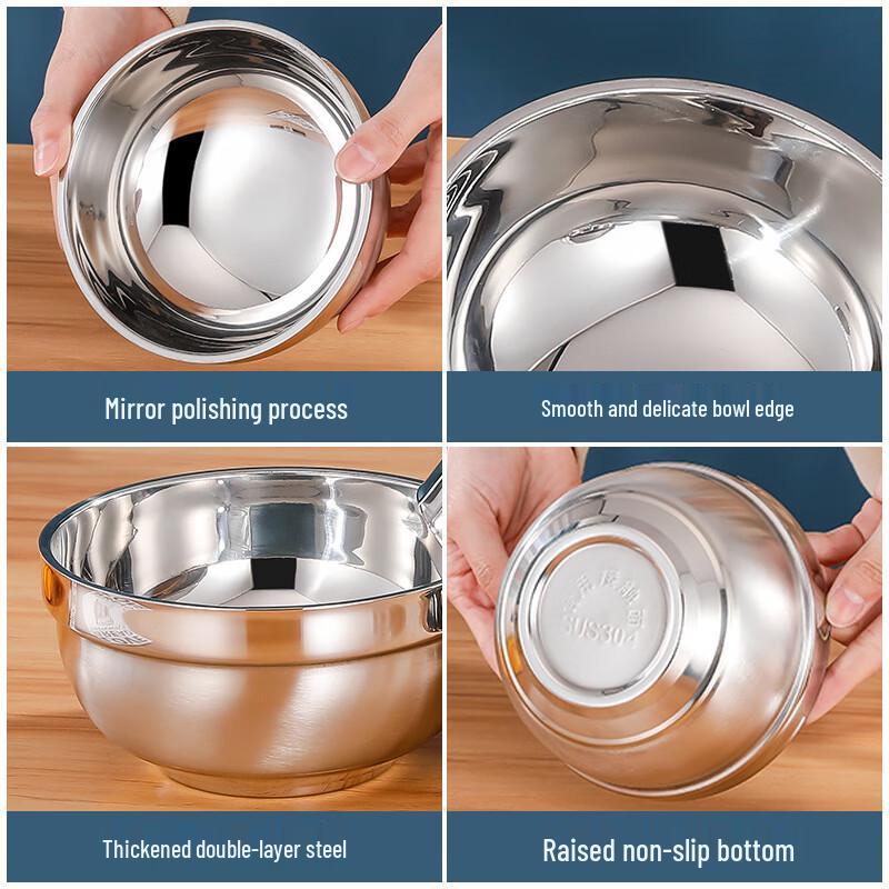 ZISIZ 304 Stainless Steel Double-Layer Insulated Bowls, 16cm (Set of 3)