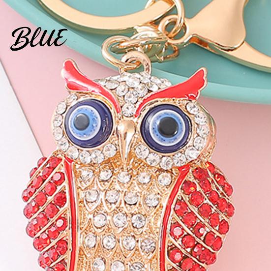 Decorative Owl Keychain Pendant 3D Cartoon Design Sparkling Rhinestones Inlaid