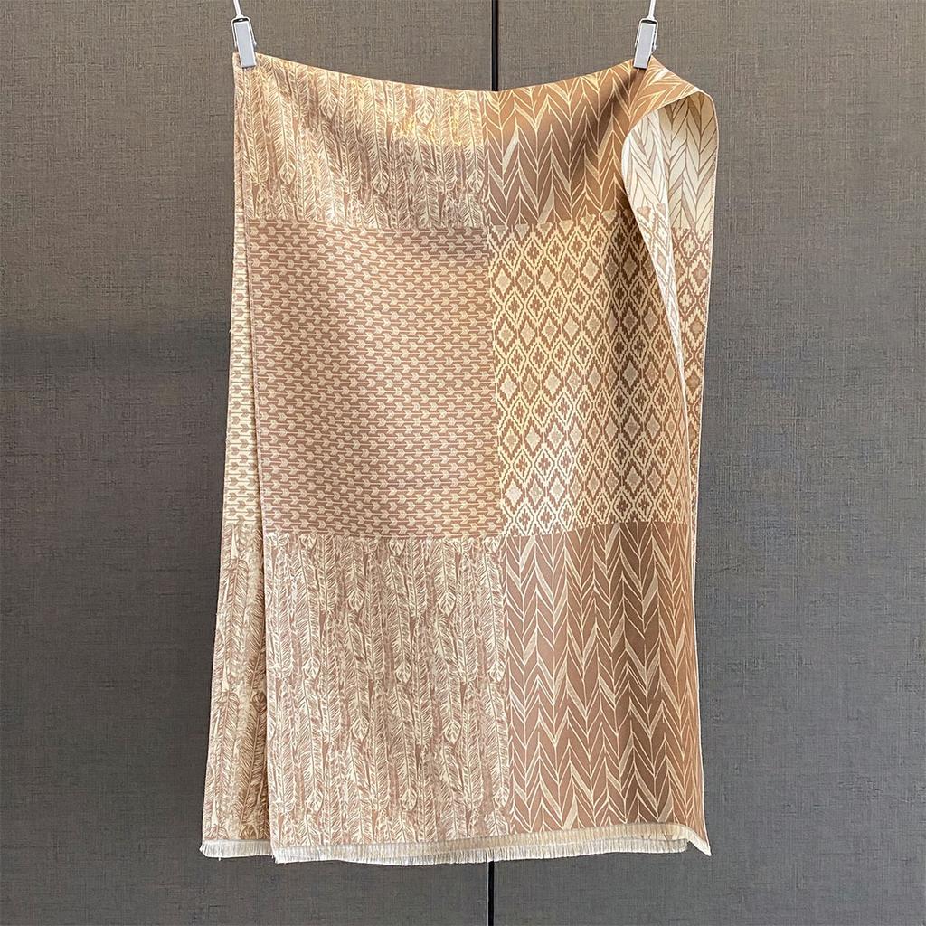 Autumn new fashionable geometric texture splicing scarf women's imitation cashmere warm fashion versatile outer shawl scarf