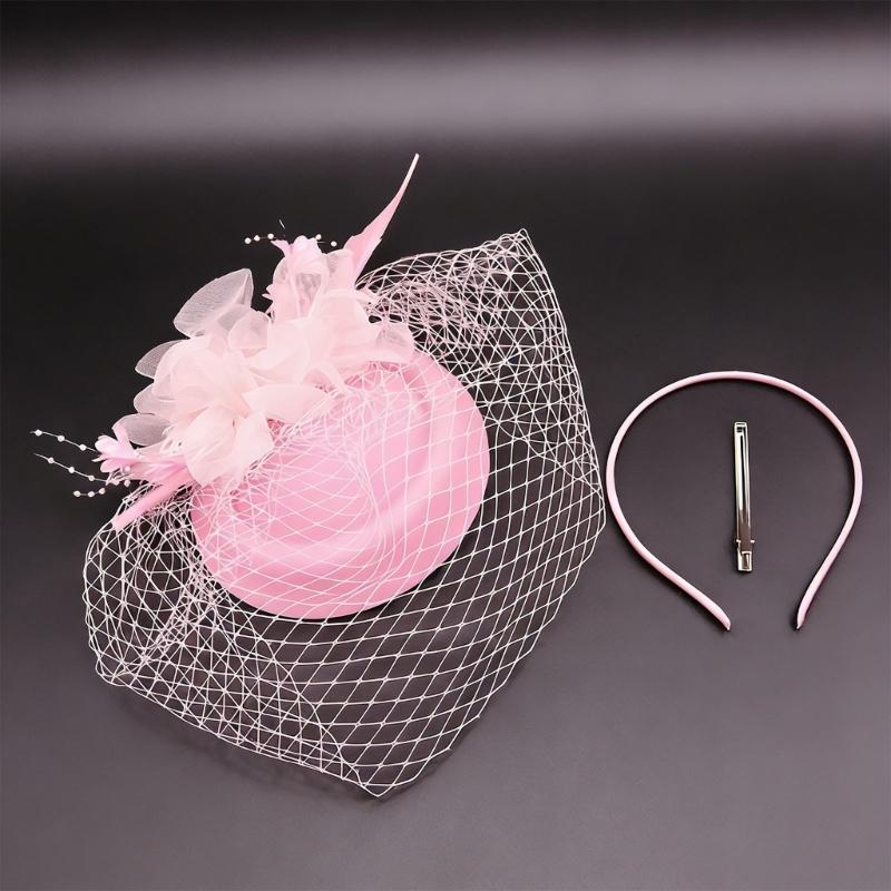 Elegant Feathered Flower Fascinator Hat for Women Cocktail Party Wool Fedoras Hat For Masquerade Parties Dressingup