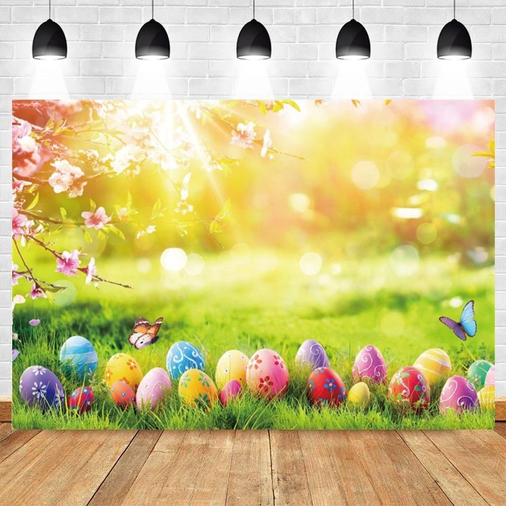 Spring Easter Natural Scenery Grassland Rabbit Theme Banner Backdrop, Children's Birthday Party Decoration Photography Backdrop