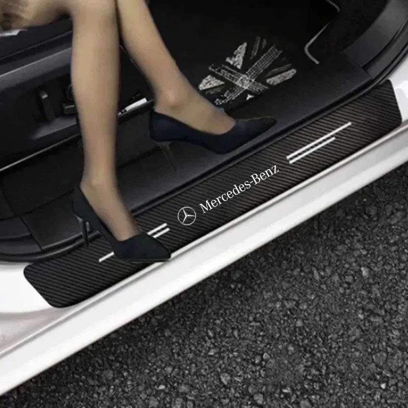 Car Door Sill Scuff Plate Decor Carbon Fiber Stickers For Mercedes Benz A B C E S Class CLA CLS SLK GLA GLC GLB GLK AMG W204 W20