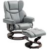 Swivel Recliner with Footstool, High Backrest, High-Density Foam, Wooden Base, Light Grey