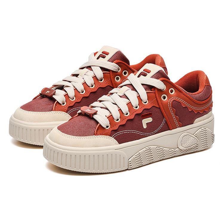 Fila Fusion Stack Cake Fabric Synthetic Leather Comfortable Durable Low Top Skate Shoes Women sneaker Redwood T12W232201FMC