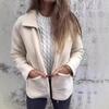 2024 Women's Mid-Length Turn-Down Collar Solid Color Zipper Pocket Jacket