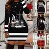 Christmas Deer Print Bodycon Dress, Casual Crew Neck Long Sleeve Mini Dress, Women's Clothing