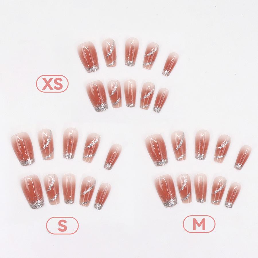 24 Pieces 30 medium and long nail art tablets Wear nail royal blush slash glitter to whiten advanced fake nails