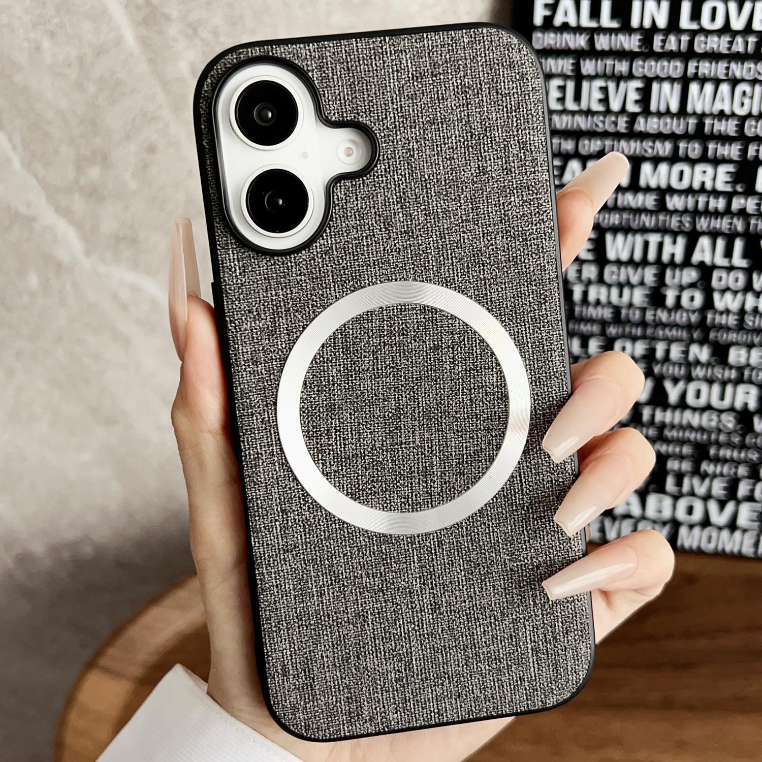 For iPhone 16 Case Drop-Proof TPU+Cloth Back Phone Cover Compatible with MagSafe F