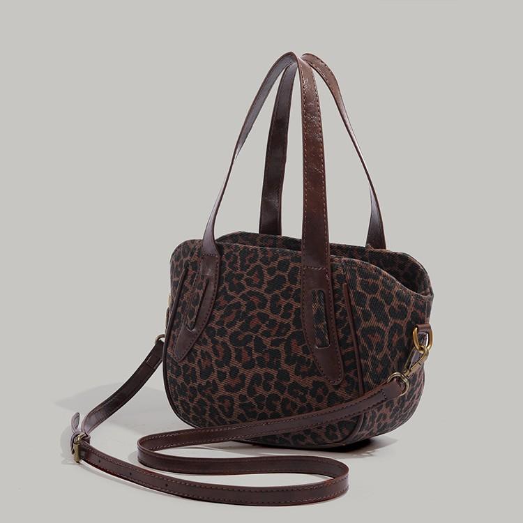 Vintage Leopard Print Handbag for Women 2024 Autumn Winter Fashion Versatile Basket Bag Commuter Shoulder Crossbody Bag