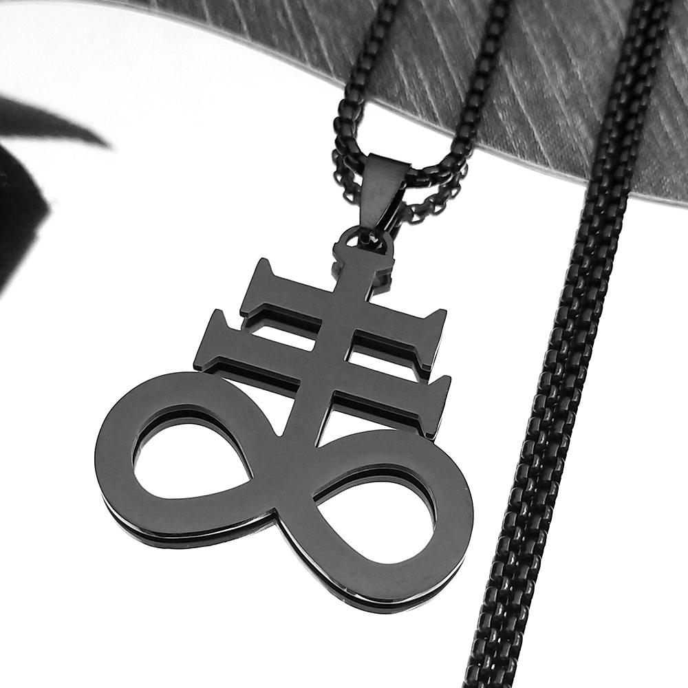 Satan Cross Necklaces Men Women Black Stainless Steel Church of Satan Symbol Pendant Kolye Necklace Jewelry Gargantilla N645S03