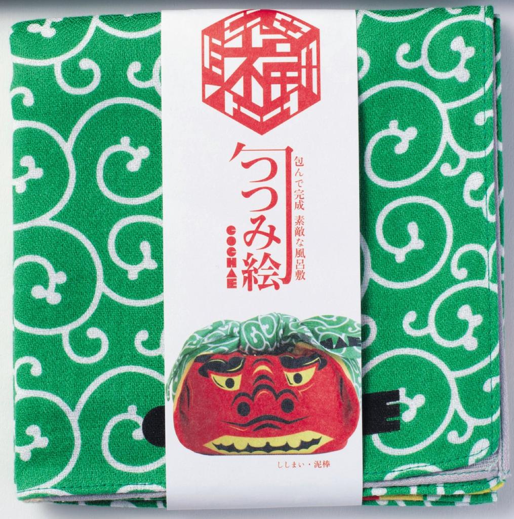 Musubi Furoshiki (Wrapping Cloth) 48cm, Fukukochae, Shishimai/Dohbo (Green) 20464-104