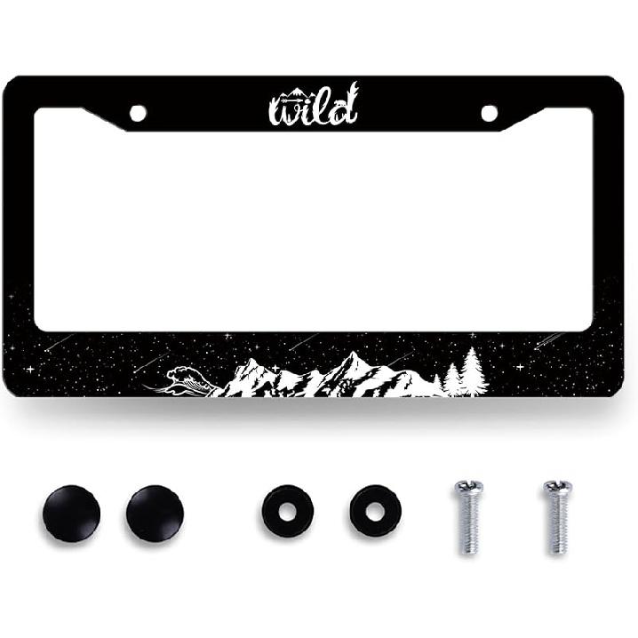 Funny License Plate Frame Hit Me I Need The Money License Plate Holder Stainless Steel License Plate Car Accessory Personalise License Plate Waves Mountains Forest St